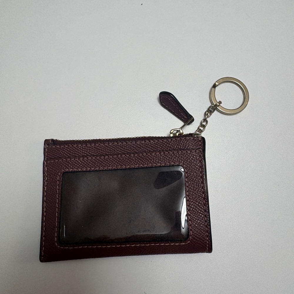 Coach Women's Burgundy Leather Card Case Keychain - Picture 2 of 5
